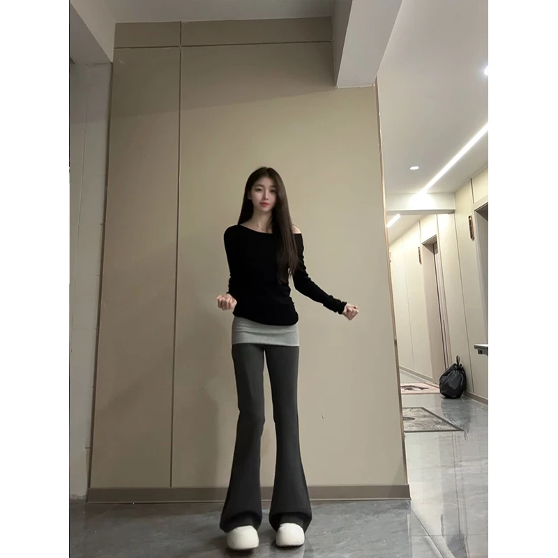 美式辣妹撞色微喇叭瑜伽卫裤女春秋冬2025新款高腰修身休闲运动裤