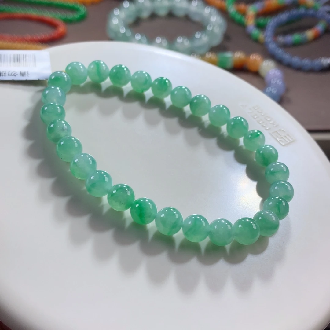 翡翠未镶嵌手链性价比甜绿飘金丝绿单圈卡6.5