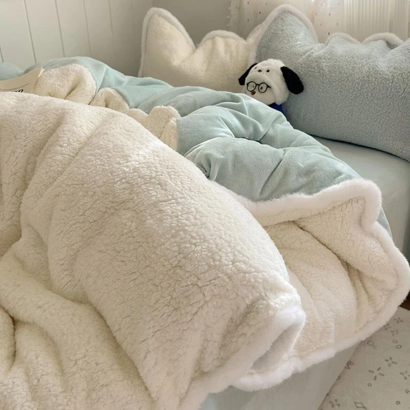 羊羔绒四件套牛奶绒冬季双面摇粒绒珊瑚绒被套加绒床单法兰绒床品