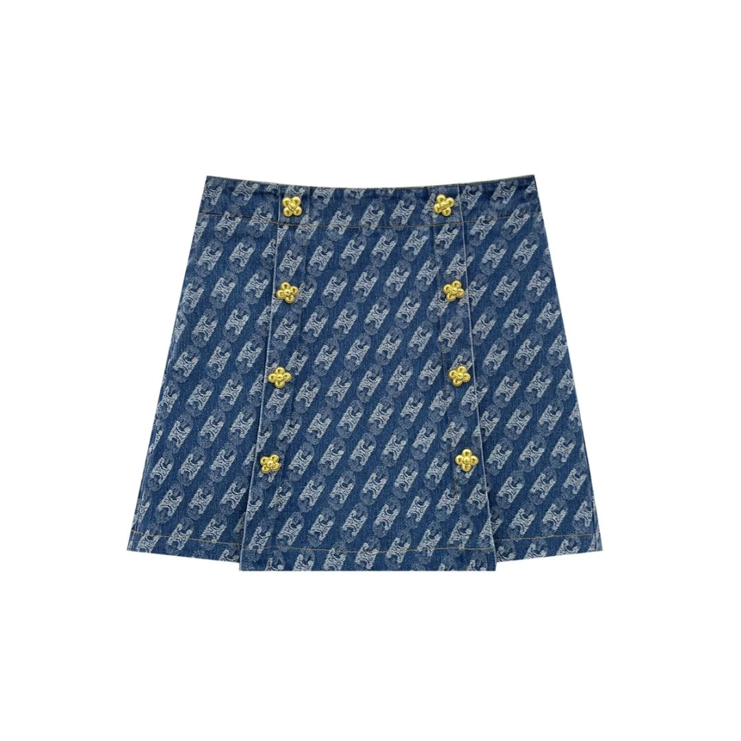 2025春夏质感休闲时尚拼色百搭短裙复古简约女士77730