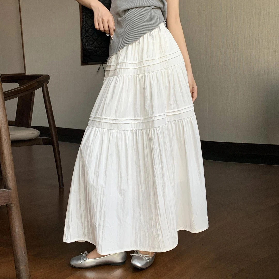白色a字半身裙女夏2025新款蛋糕伞裙垂感法式高端精致气质长裙子