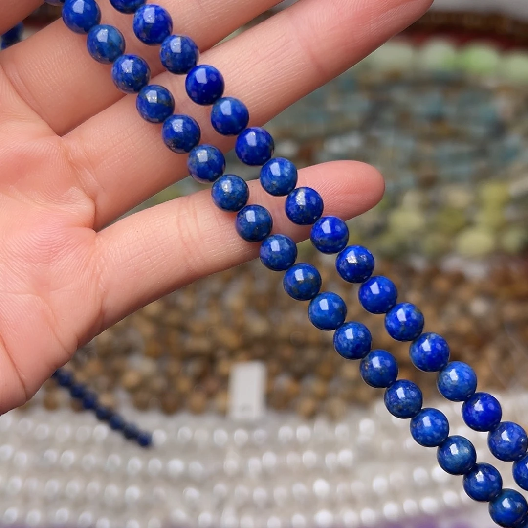 玛瑙/玉髓合金珠宝半成品Y190。6mm天然青金石圆珠一条