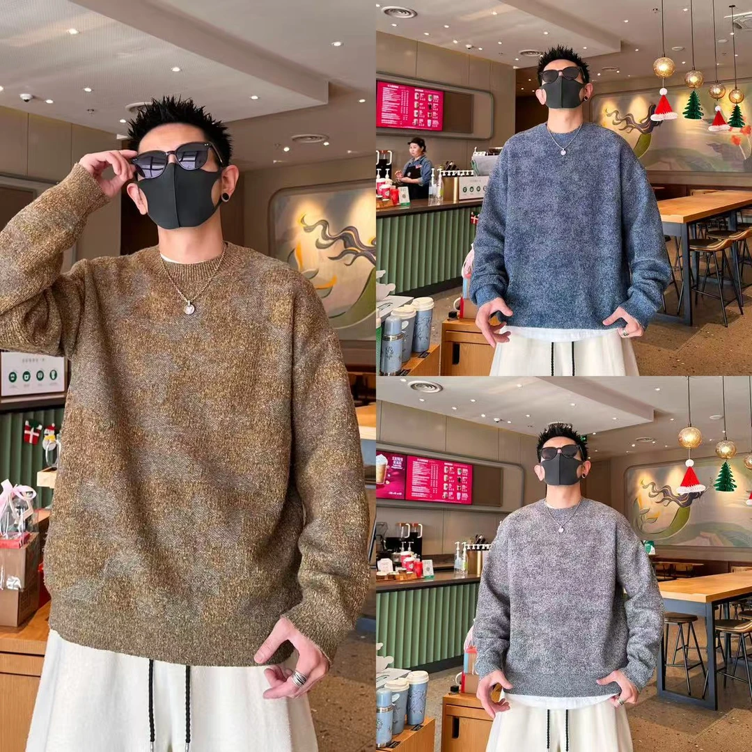 冬季新款宽松痞帅休闲百搭时尚潮流个性圆领套头长袖男款毛衣