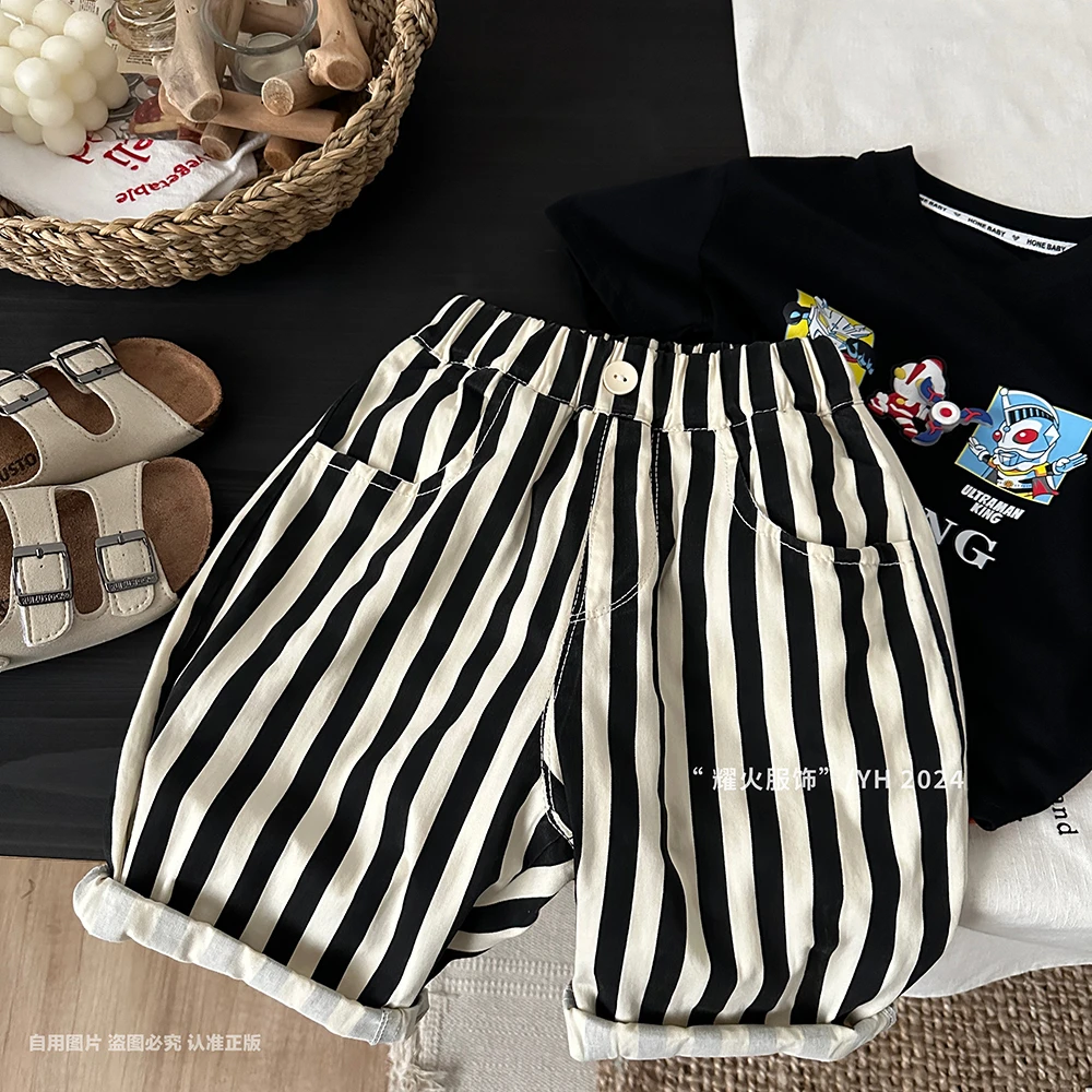 夏季新款韩版宽松竖条纹户外运动休闲七分裤   MGT-030竖条纹裤子