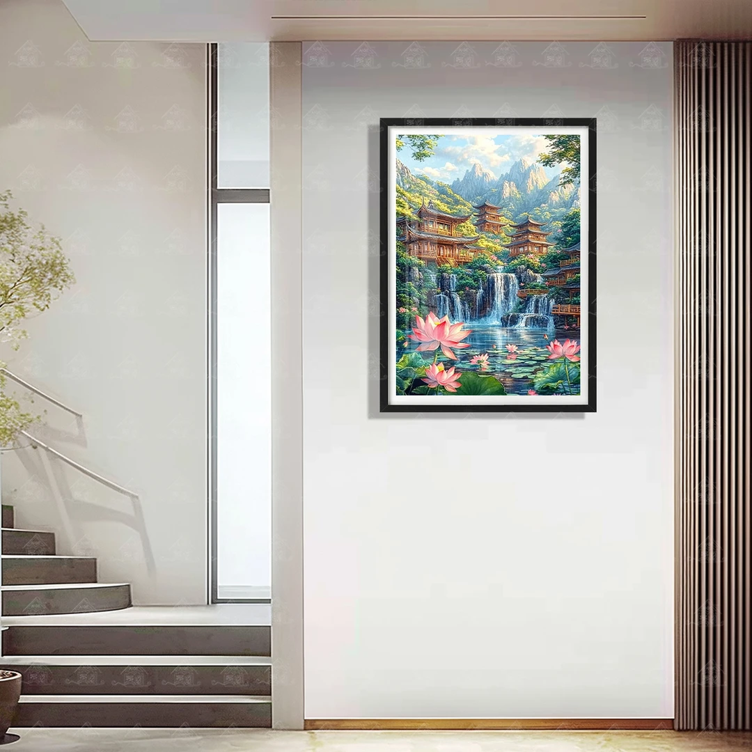 【进口棉布】爱阁十字绣夏新款简约现代客厅书房玄关装饰画手工线绣