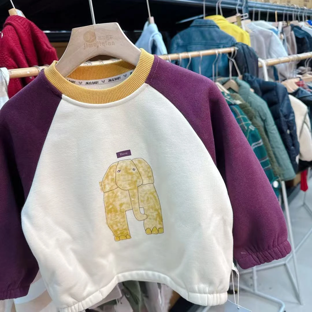 【JMJQ 201362】深秋冬儿童韩版时尚印花加厚一体绒插肩袖圆领卫衣