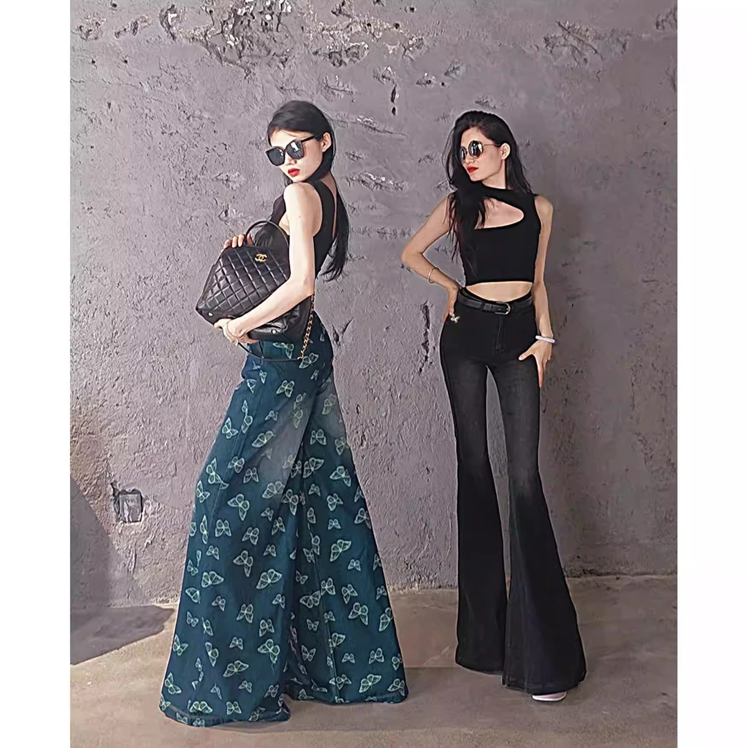【提花蝴蝶】AOAOMISSSHOP早秋牛仔时尚设计感阔腿裤37-1 57-2