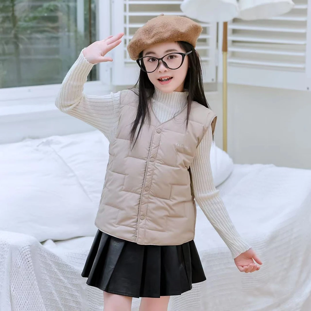 儿童羽绒丝马甲中大童男女童秋冬保暖坎肩时尚轻薄背心女孩棉花