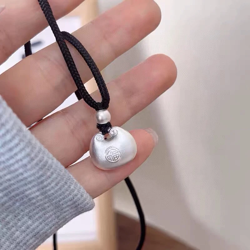 坠链均足银 银9999小胖福吊坠项链男女小众高级感项链吊坠轻奢