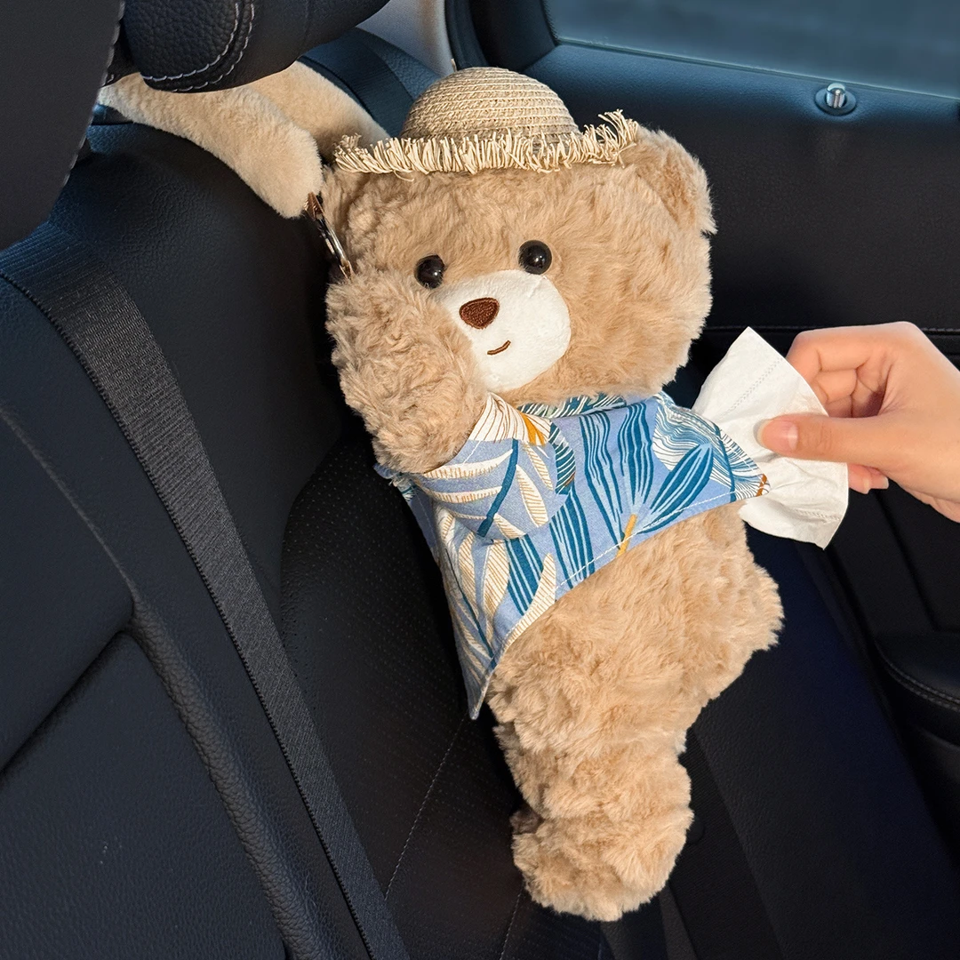 车载纸巾盒汽车用扶手箱抽纸盒车内装饰挂式创意可爱卡通毛绒纸抽