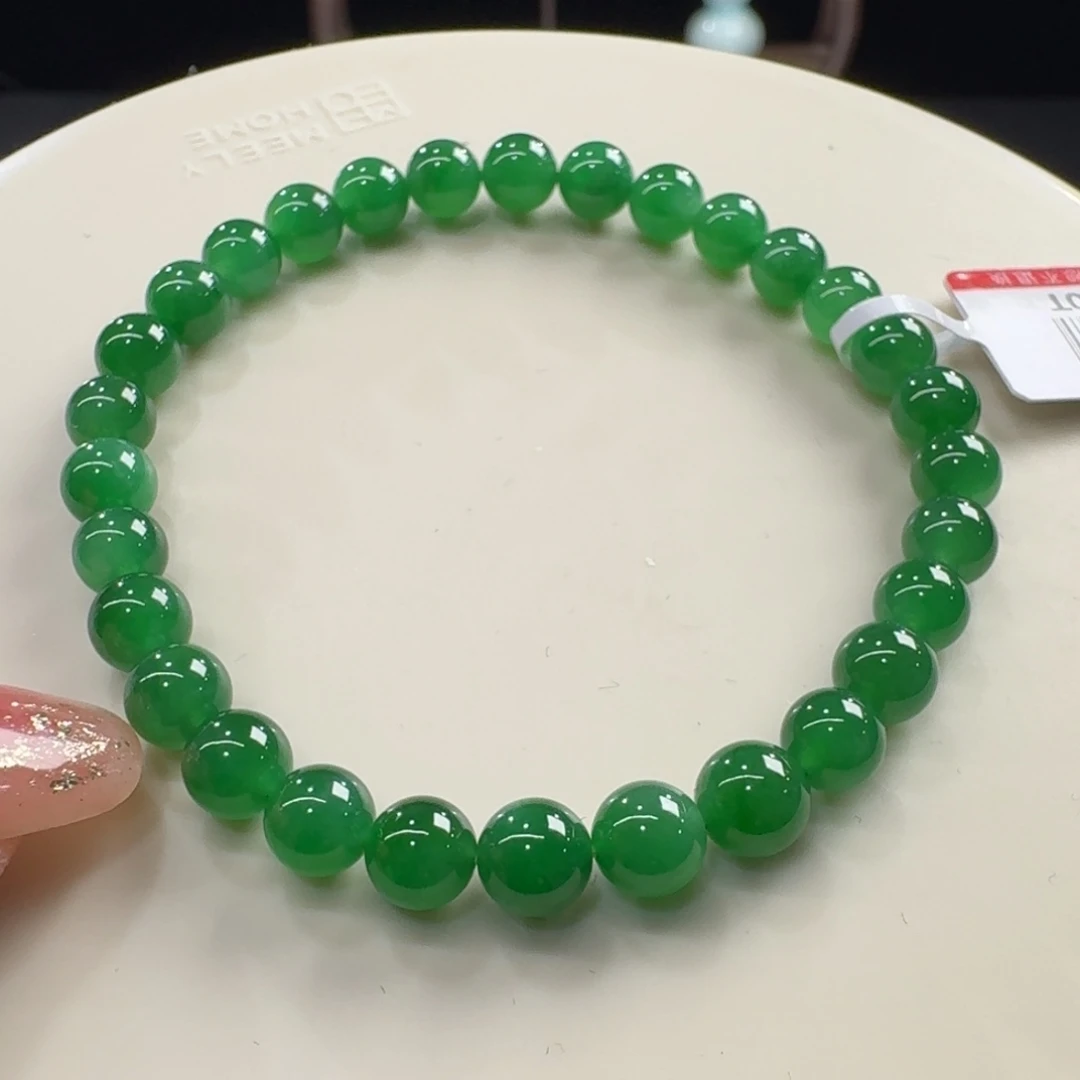 未镶嵌手串翡翠冰胶油润满辣绿卡5.9