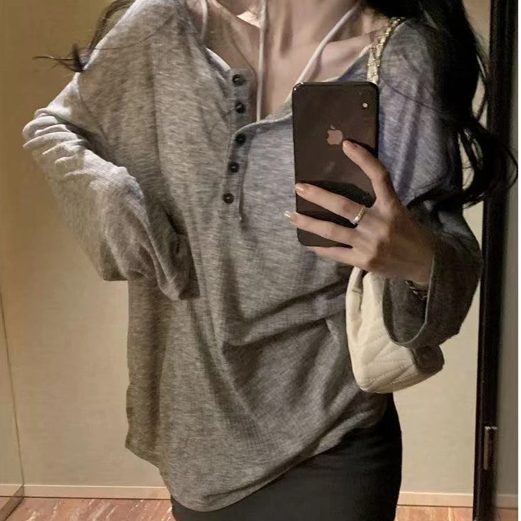 纯欲风长袖T恤女装大码胖mm外搭显瘦薄款防晒上衣罩衫宽松空调衫