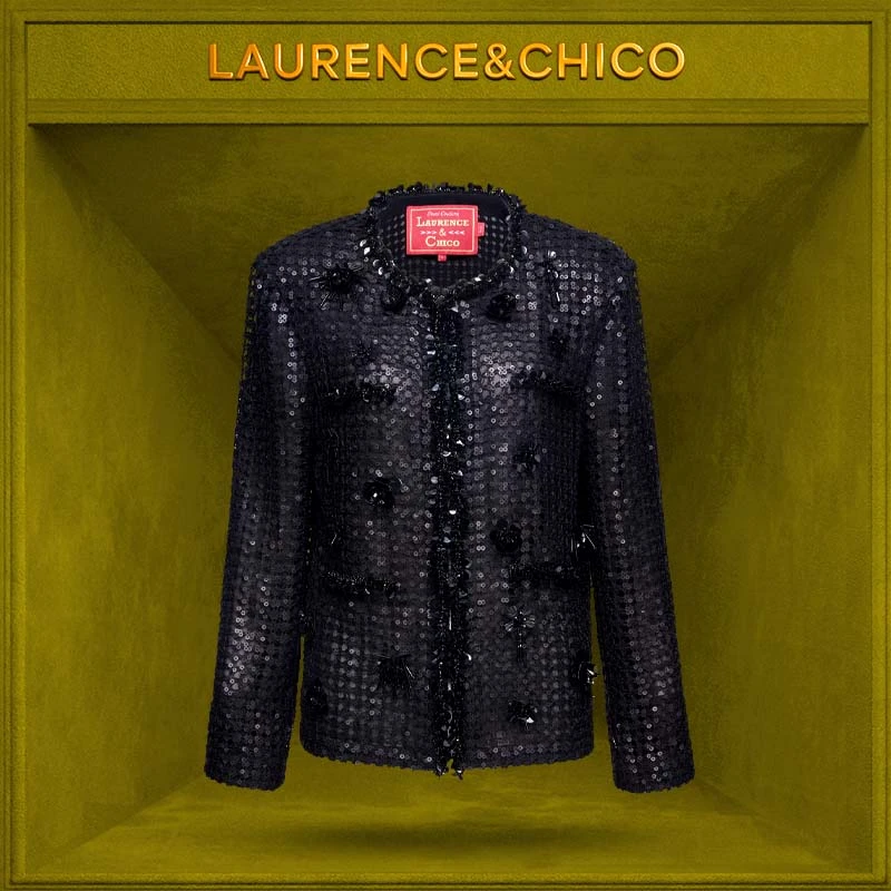 【CHICO专属】遇男花钉珠外套，黑色D5AC10112002