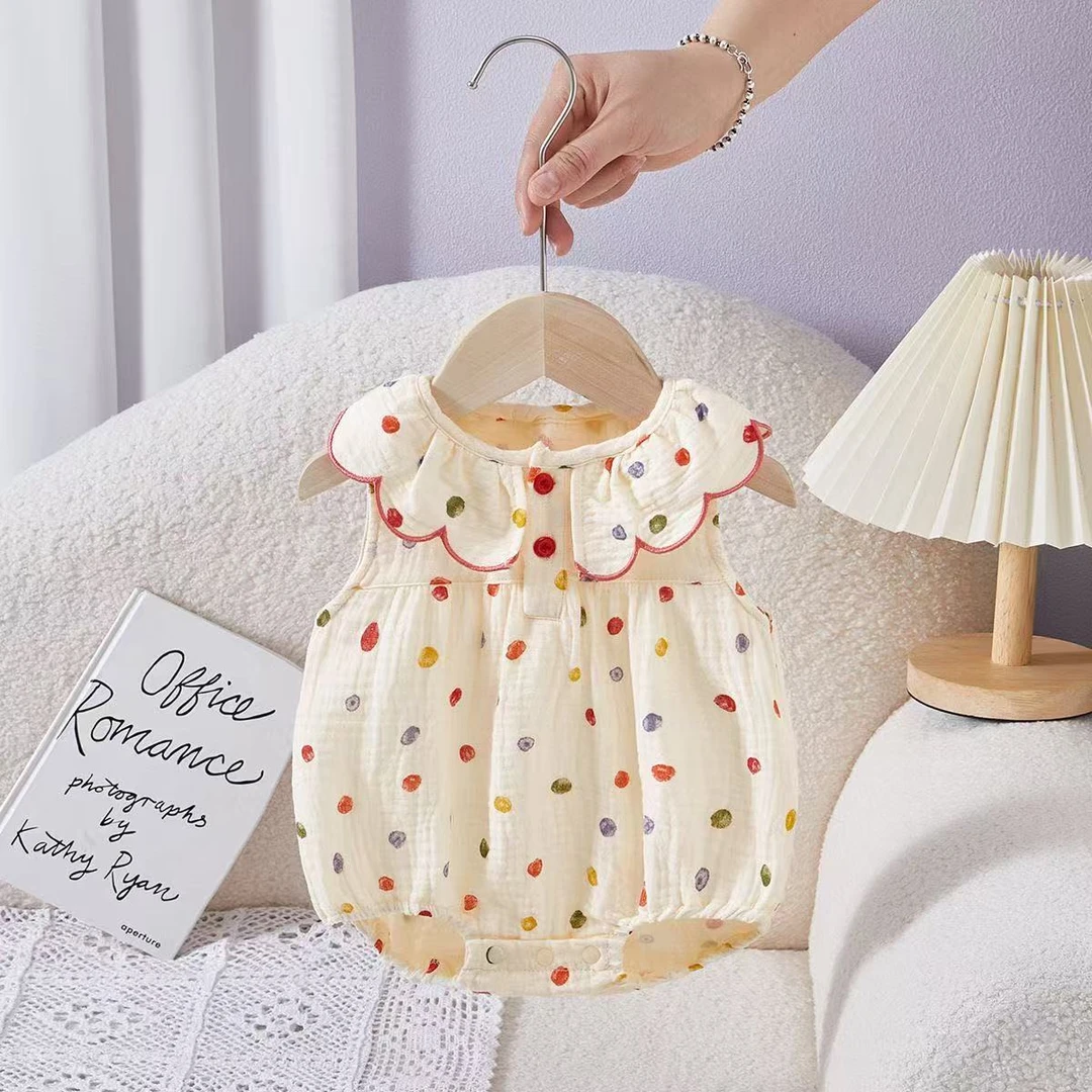 婴幼儿夏季波点无袖夏季薄款女宝宝三角包屁衣