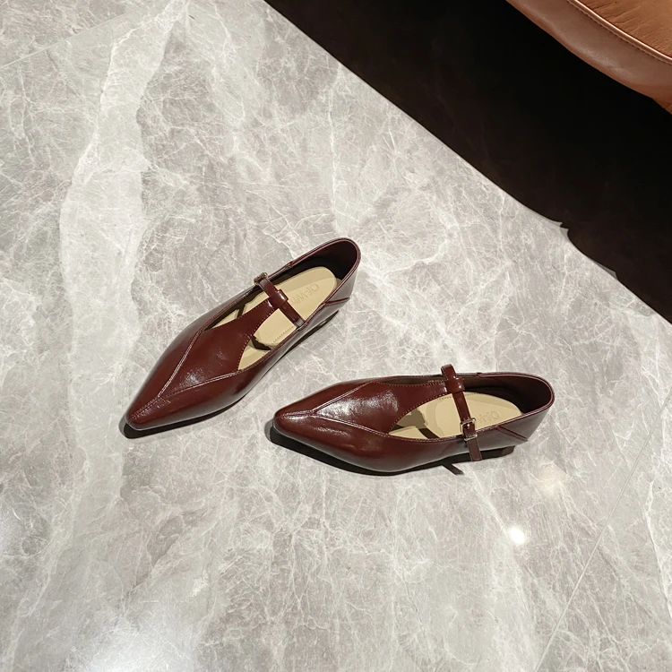 气质款~T型带低跟尖头丁字鞋女2025春新款时尚单鞋女鞋玛丽珍鞋女