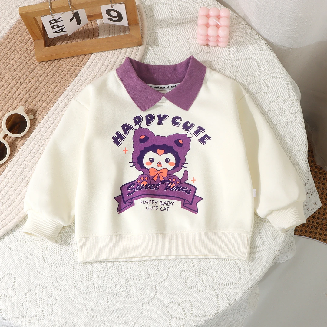 儿童春秋款洋气女童卫衣POLO领长袖印花休闲翻领中大小童上衣童装