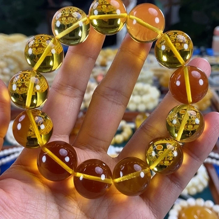 琥珀未镶嵌珠宝奇石18+金珀圆珠46.83