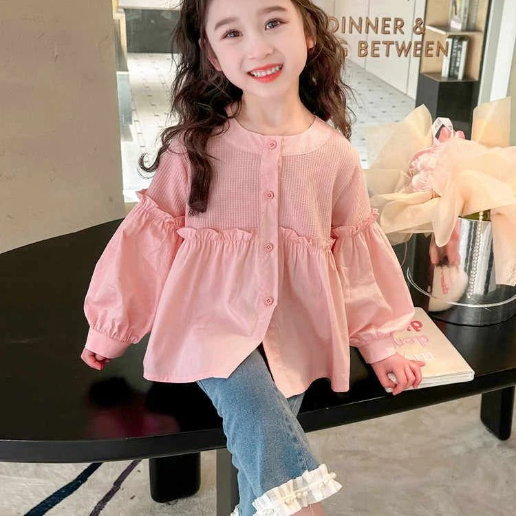 戴维贝啦优选女童衬衫春秋2025新款儿童洋气棉质春季长袖衬衣宝宝