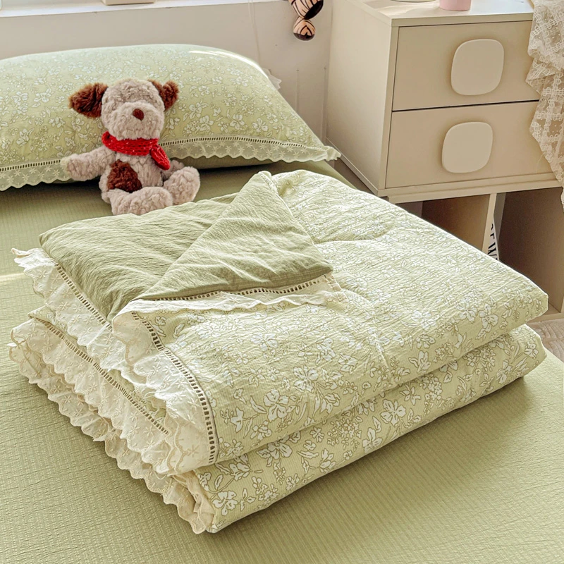 新款网红云感木棉皱皱纱花边款夏被四件套韩版床上用品爆款夏凉被