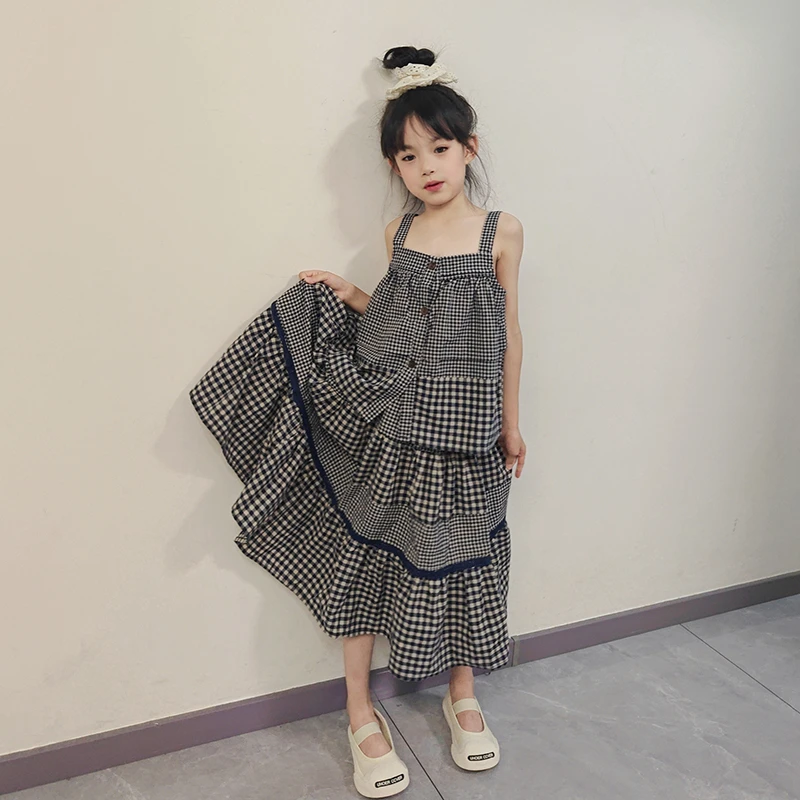 小吊带女童2025新款女孩夏季韩范半身裙套装儿童夏装休闲无袖衣服