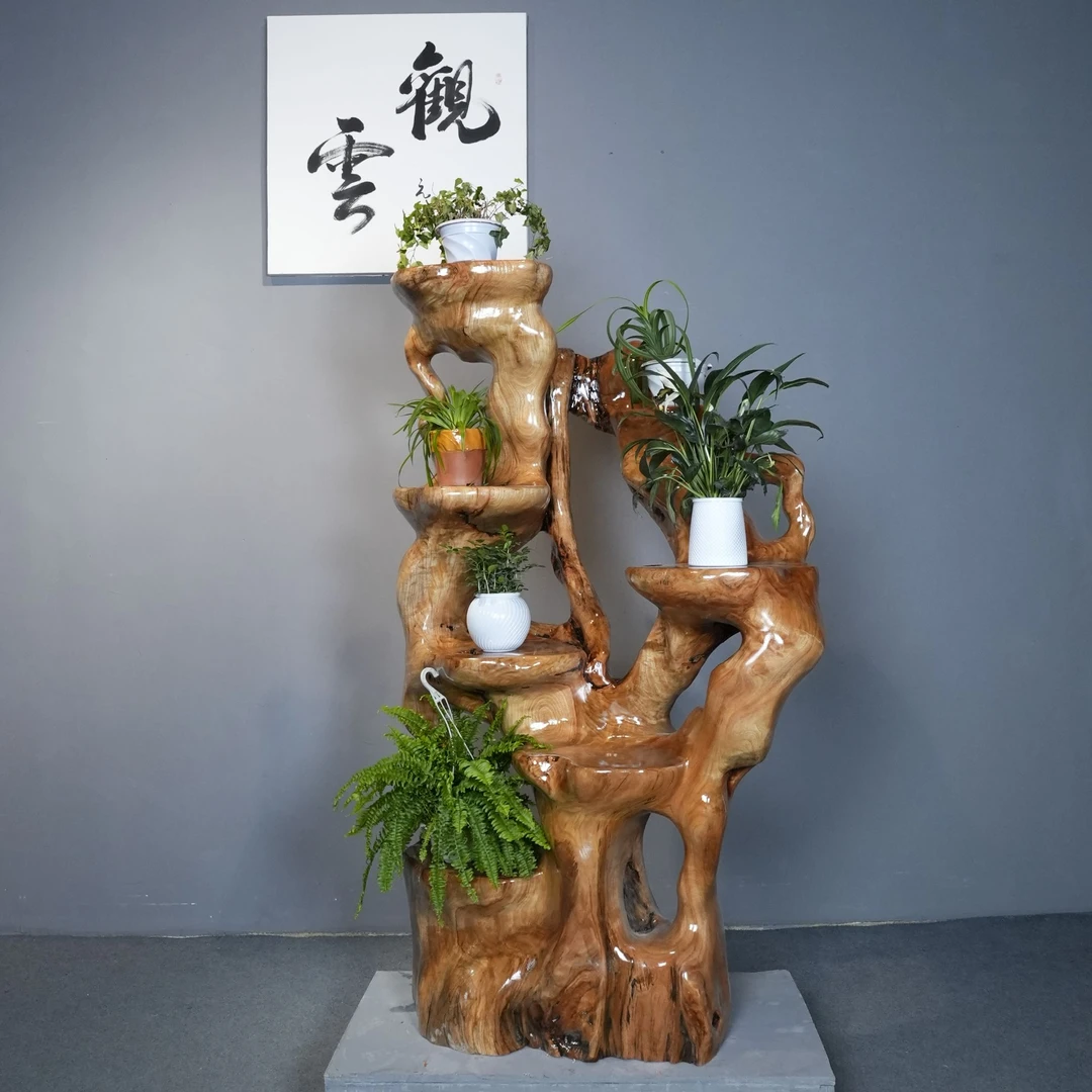 天然根雕花架子室内家用实木客厅多层花盆架树根摆件阳台底座