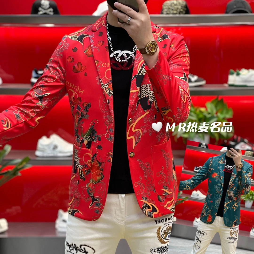 【热麦甄选】秋冬西装弹力富贵锦鲤25款男士修身高端免熨烫休闲外套