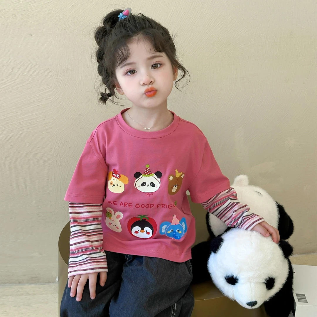 女童t恤秋装新辣妹风童装长袖T恤休闲男女通用春秋女宝宝吸汗春装