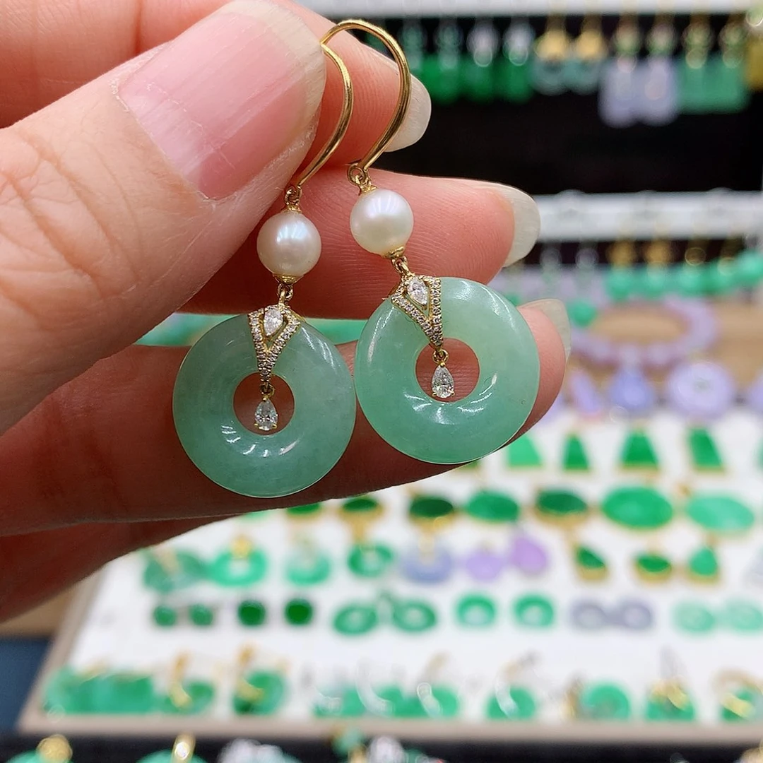 翡翠耳饰18K金镶嵌的