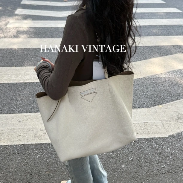 95新 Prada/普拉达 花绮中古/现代款白色口袋单肩托特包