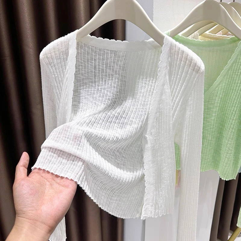 白色宽松毛针织衫防晒坎肩蓝色冰丝防晒针织衫韩版