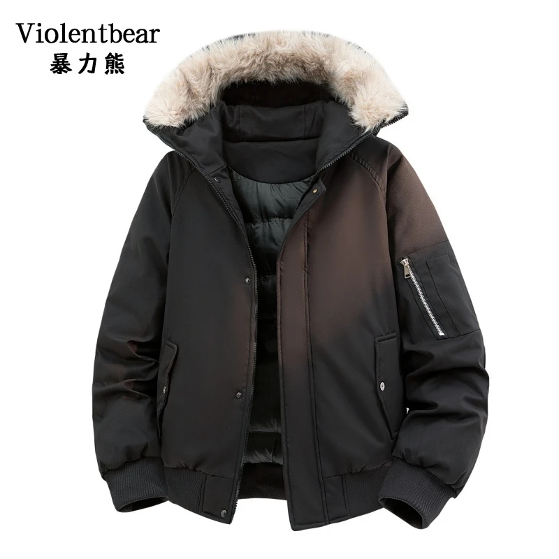 暴力熊时尚毛领飞行员夹克棉衣加厚保暖棉服外套冬季潮牌棉袄潮牌