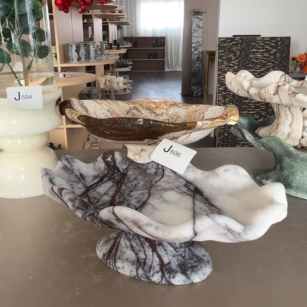 石材J606香雪梅波浪高脚果盘