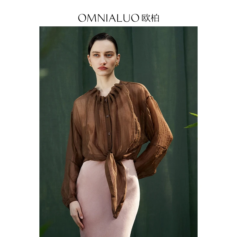 欧柏兰奴高端天丝衬衫女长袖2025夏新款设计感宽松OL气质亚麻上衣