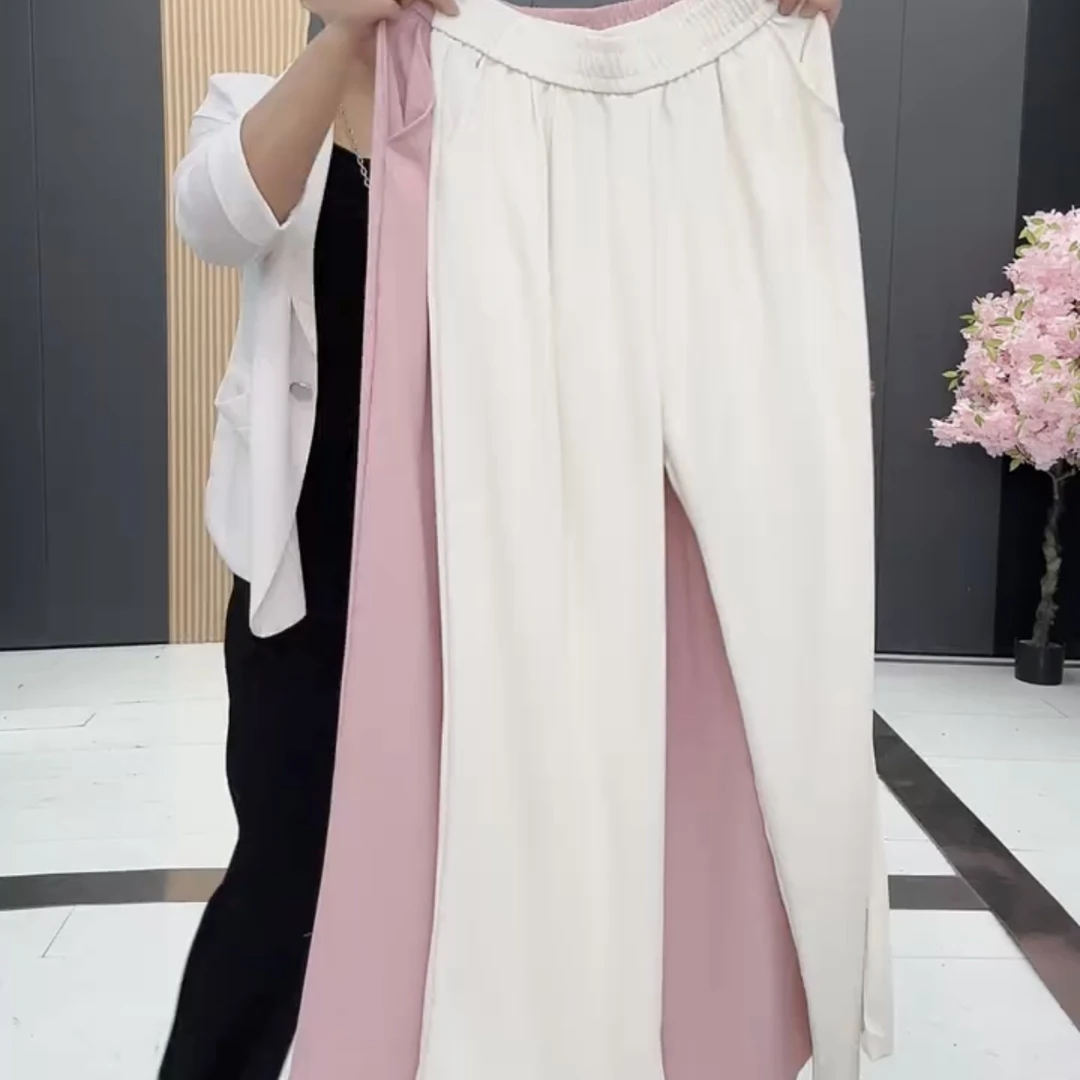 1027*大码时尚纯色显瘦舒适百搭阔腿显高长肉藏肉休闲阔腿裤