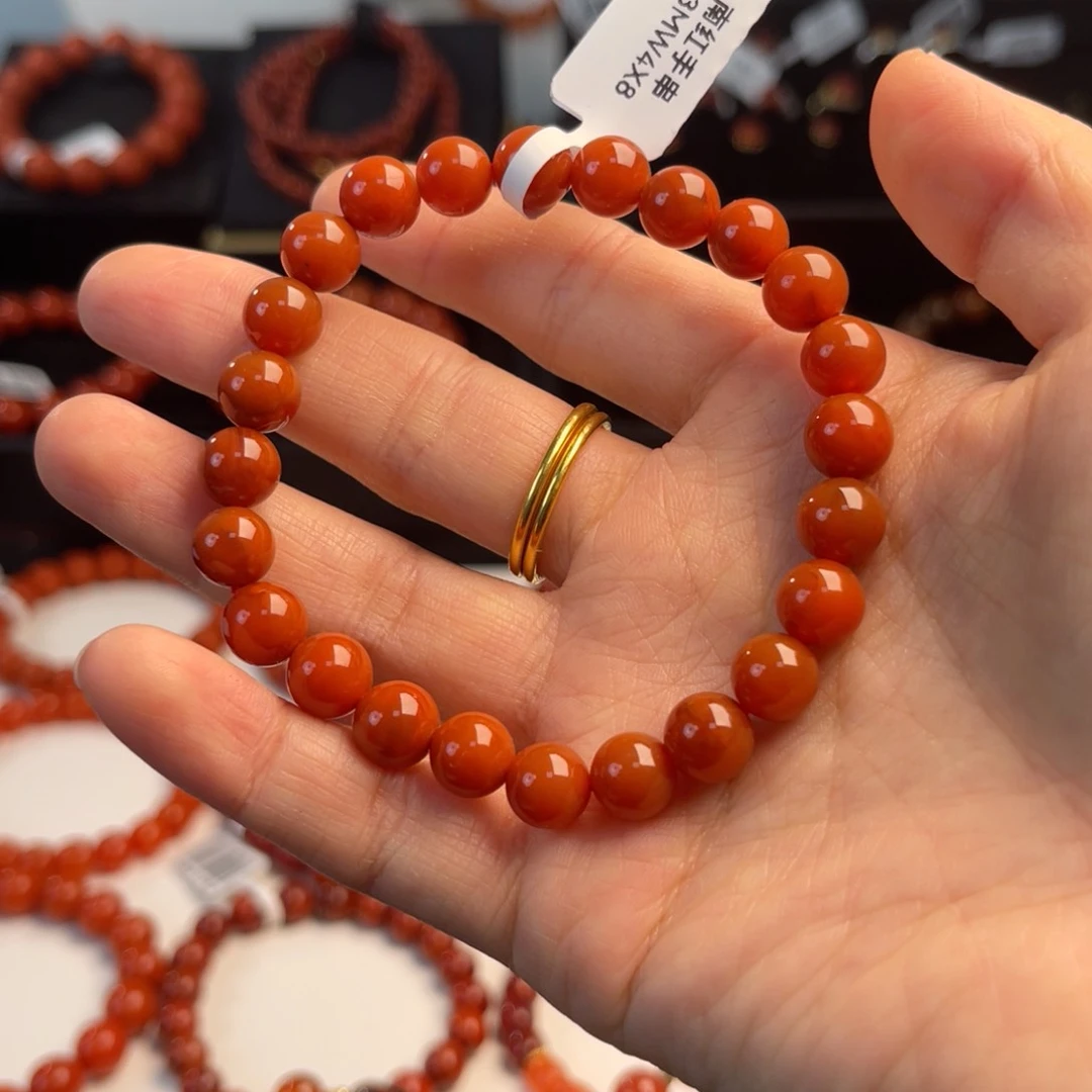 未镶嵌瓦西柿子红手串8m南红玛瑙