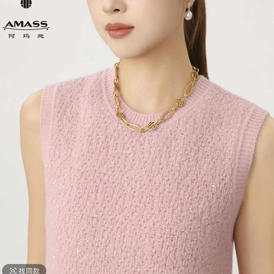铜项链 AMASS/阿玛施铜镀金复古时尚金色百搭简约ins项链590084