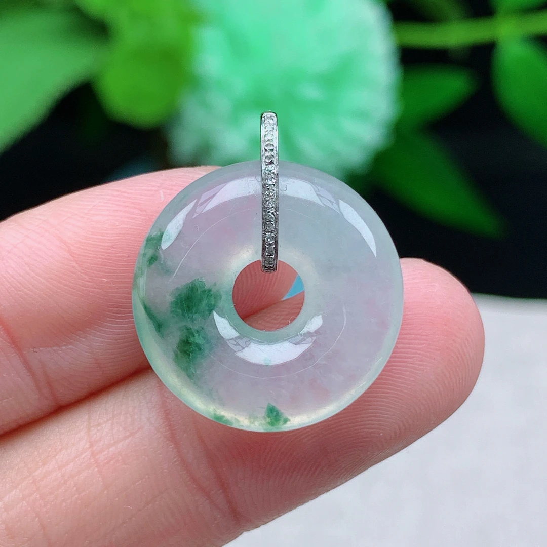 m缅甸天然翡翠A货20.1-5.3玉石冰种飘花甜甜圈吊坠礼物冰透时尚