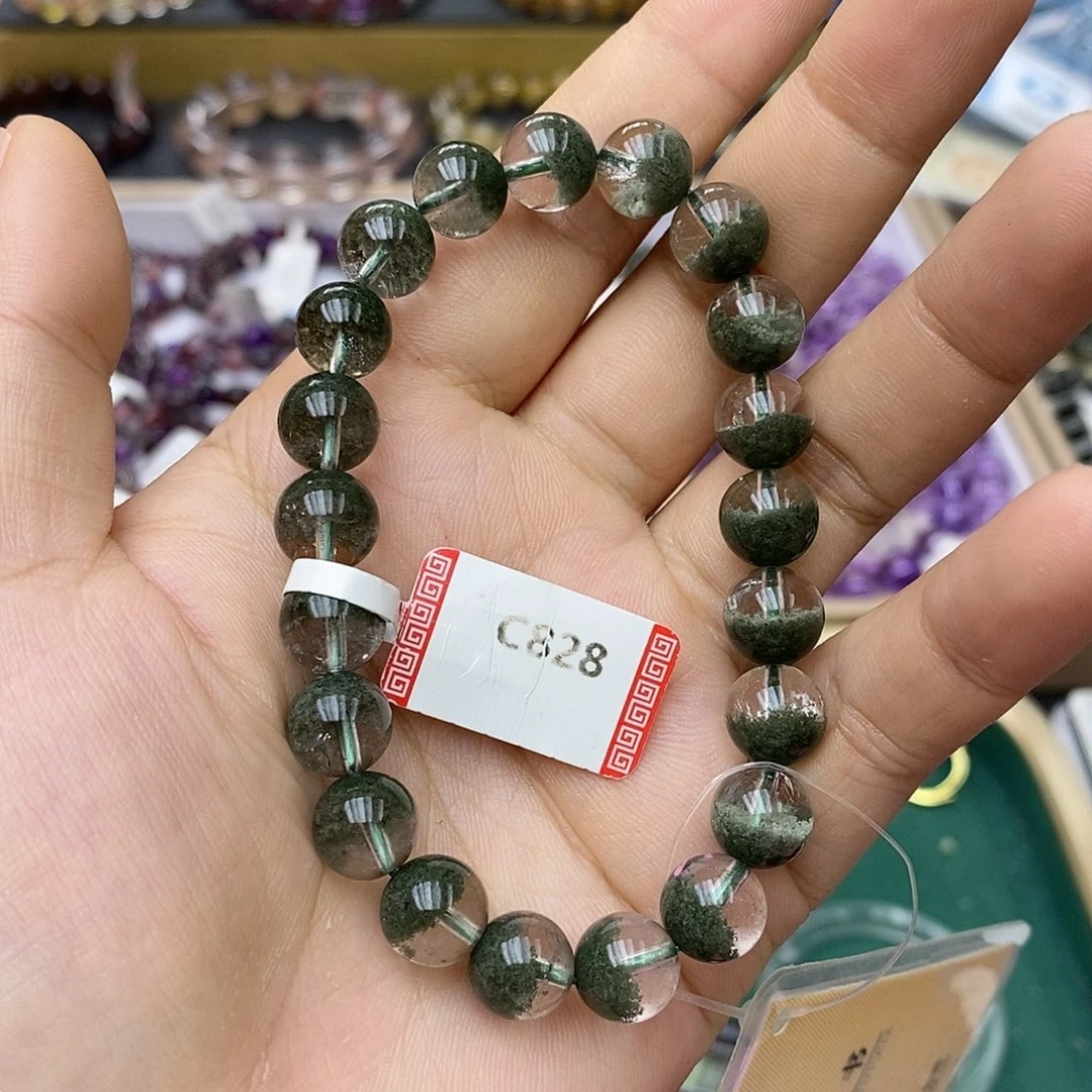 未镶嵌手链水晶C828绿幽灵9mm