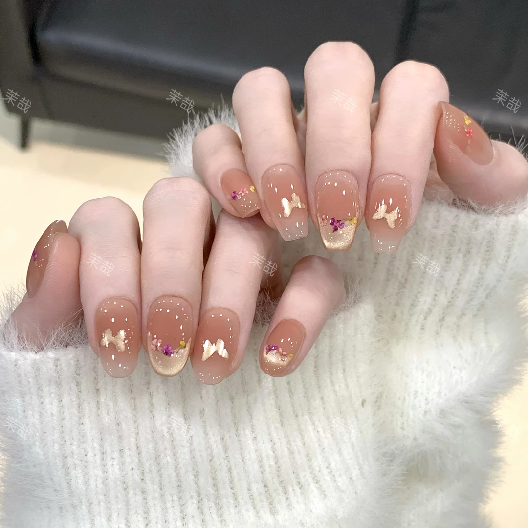 茉哉现货【隐栖蝶】纯手工定制美甲拆卸穿戴甲A4031
