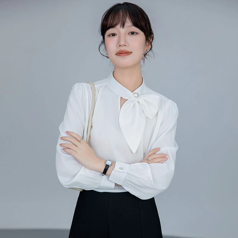 2025早春新款高级感小衫上衣气质OL衬衣轻奢醋酸缎面女士通勤衬衫