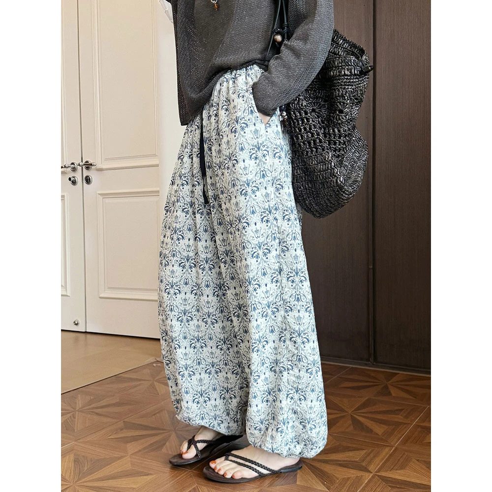 【MGDM】不透肉夏防晒印花阔腿休闲裤薄款显瘦长裤宽松灯笼裤