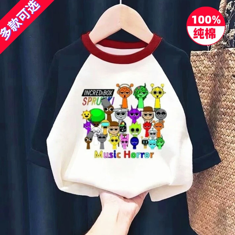 Sprunki音乐节奏盒子周边衣服儿童长袖春秋纯棉t恤男孩女童装上衣