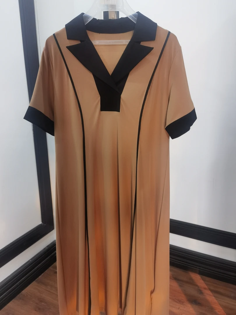 H8F娟子优选1035连衣裙简约拼接显瘦收腰中长款夏季短袖裙子