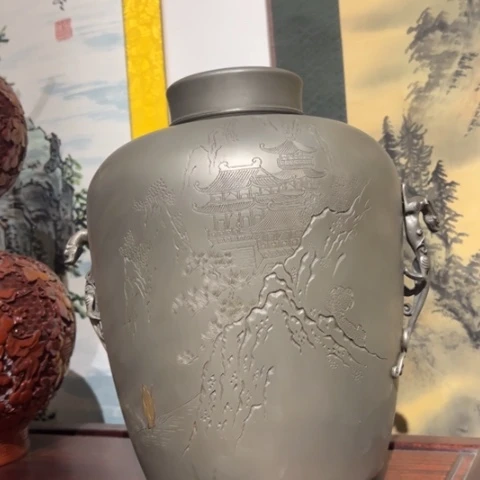 蜜安罐瓷香炉锡茶则