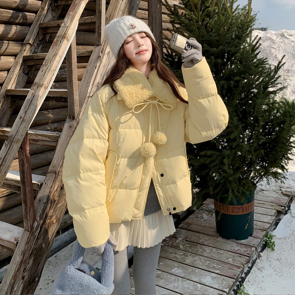 奶呼呼黄色羽绒服女冬季2025新款短款小个子巨好看甜美多巴胺外套