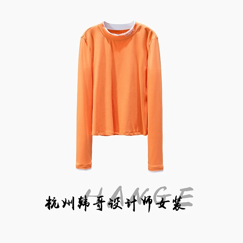 【韩哥女装】2025秋冬新品《暖阳》橙色刺绣高弹打底上衣6256-A1