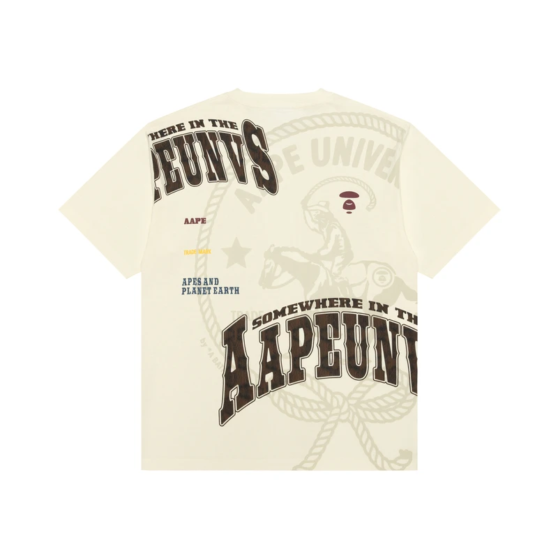 Aape旗舰店男装25春夏西部牛仔猿人印花嘻哈潮流短袖T恤1623XXO