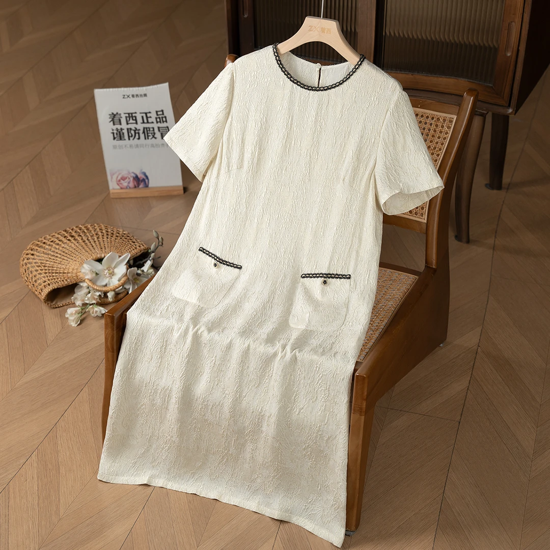 ZHUOXI/着西~萱夏季新款单层桑蚕丝重工宽松连衣裙日常JXC5108YQ