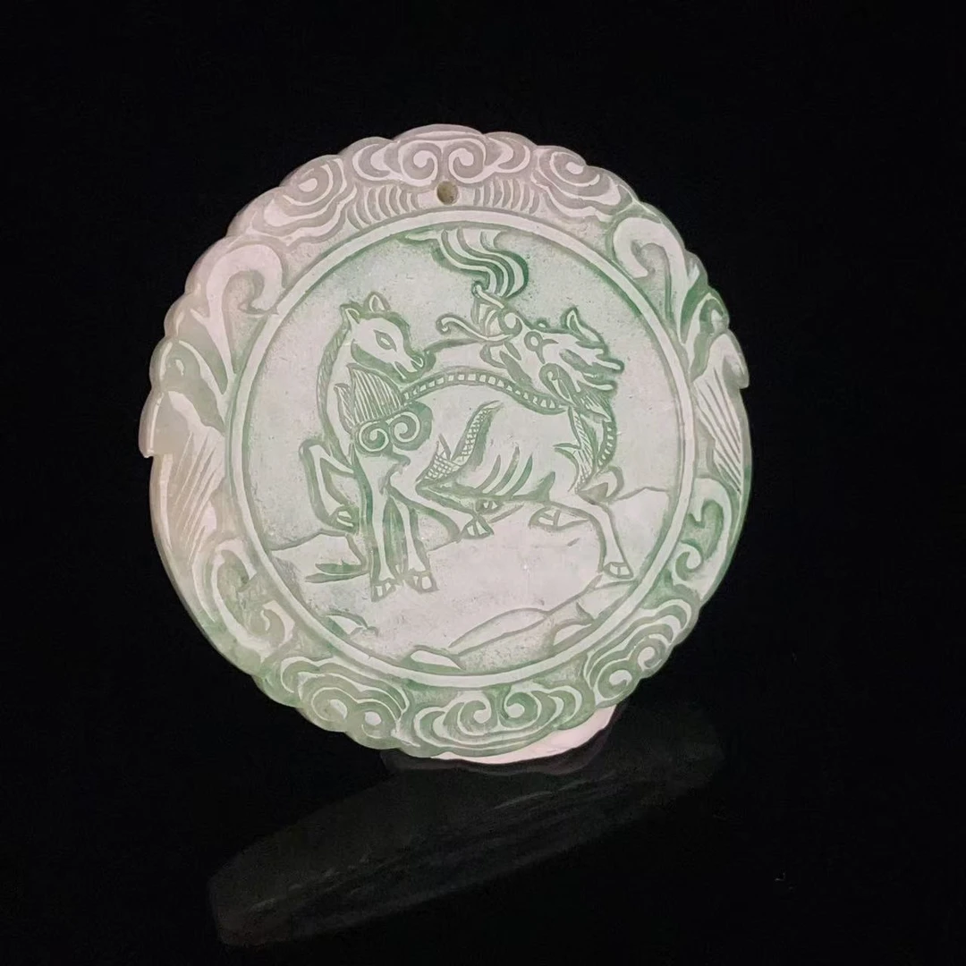GG449634/民国翡翠麒麟送马挂件/上海西香记