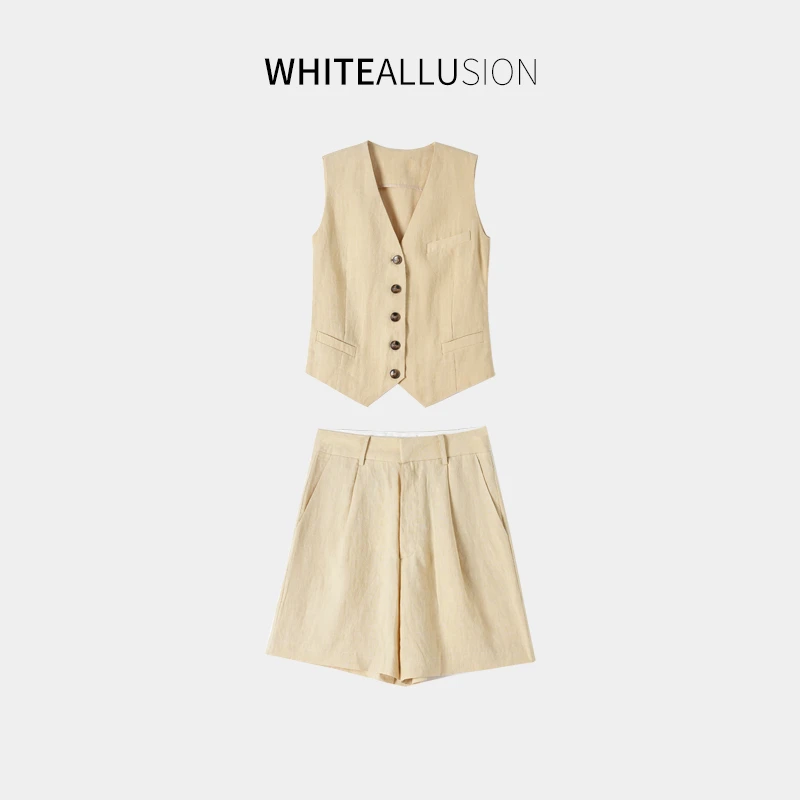 素典【质感步调】亚麻气质马甲休闲无袖短裤套装休闲无袖4551/4552